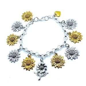 Sunflower Charm Bracelet Silver Gold